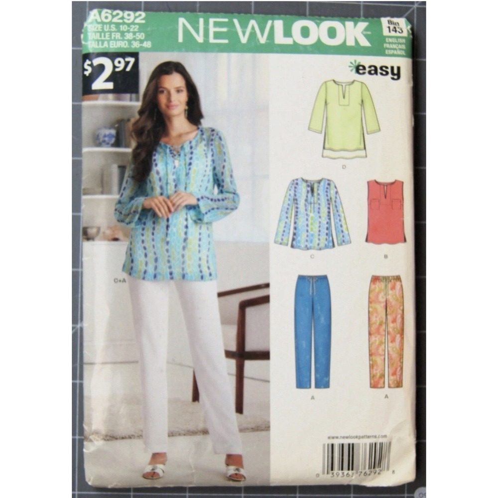 New Look 6292 Sewing Pattern Misses Tunic Pants Size 10-22 Uncut Easy
